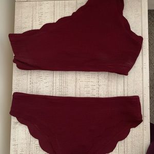 SHEIN burgundy one shoulder bikini, size m